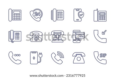 Phone line icon set. Editable stroke. Vector illustration. Containing phone, hours, telephone, security, old phone, smartphone, incoming call, charging, telephone call.