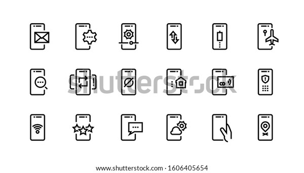 Phone Line Icons Mobile Device Notification Stock Vector (Royalty Free ...