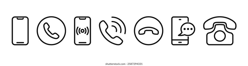 Phone line icons set. Smartphone call. Mobile ringing. Vector illustration.