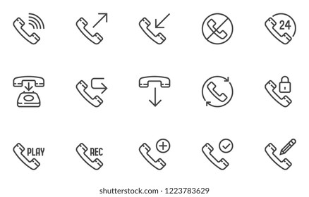 Phone Line Icons Set. Telephone, Call, Callback. Confirm, Add, Delete, Edit Call. Editable Stroke. 48x48 Pixel Perfect.