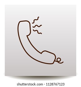 Phone line vector icon with waves on a realistic paper background with shadow. Flat design style.