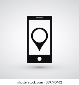 Phone and Location Map Marker Icon | Find device, geographic location o place | Vector Icon Element Graphic Illustration Design on white background