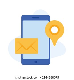 Phone with location and message icon, representing communication and web interaction