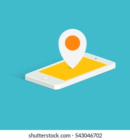 Phone Location Pin Icon. Isometric View. Smartphone Illustration.