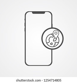 Phone with location vector icon sign symbol