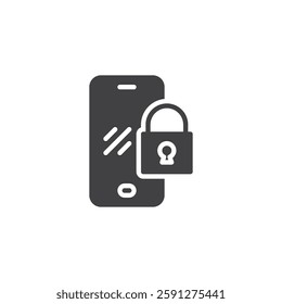 A phone with a lock vector icon. filled flat sign for mobile concept and web design. Mobile Security glyph icon. Mobile Data protection ыymbol, logo illustration. Vector graphics