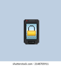 teléfono con candado bloqueado en pantalla en estilo de arte píxel