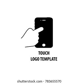 phone logo symbol. Touch screen finger monitor mobile phone hand sign