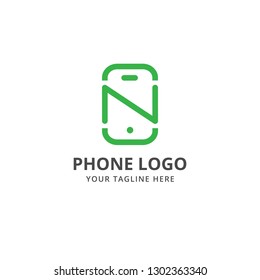 Phone Logo Template. Tablet PC, gadget idea vector logotype. App media business technology Logotype. Letter N logo phone.