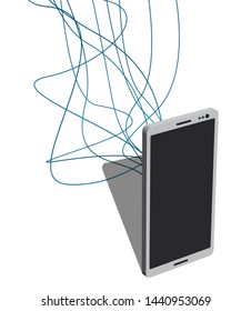Phone with lots of wires connected to it. Vector illustration