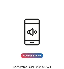 Phone with loudspeaker icon on white background.