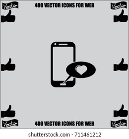 Phone with love message vector icon