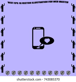 Phone with love message vector icon