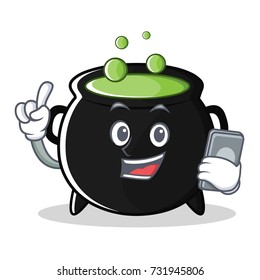 With phone magic cauldron character cartoon