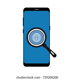 Phone and magnifying glass flat icon isolated on a white background. Vector illustration.