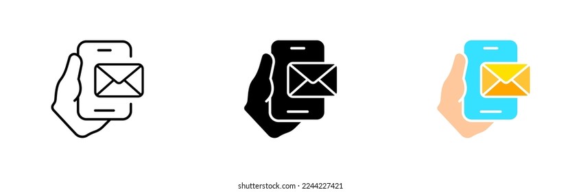 Phone with mail line icon. Message, texting, messenger, letter, email, mail, chat, online, internet, device, notification, listing. Vector icon in line, black and colorful style on white background