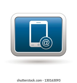 Phone with mail menu icon on the blue with silver rectangular button. Vector illustration