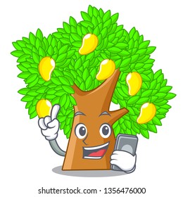 With phone mango tree isolated with the mascot