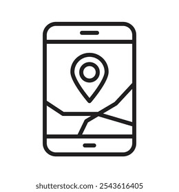 Phone map icon Flat line illustration