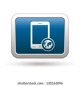 Phone with map menu icon on the blue with silver rectangular button. Vector illustration
