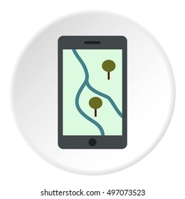 Phone with maps icon. Flat illustration of phone with maps vector icon for web