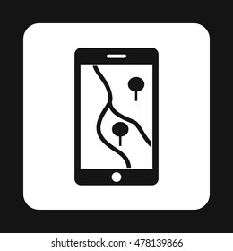 Phone with maps icon in simple style isolated on white background. Navigation symbol