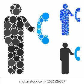 Phone marketing mosaic for phone marketing icon of small circles in various sizes and shades. Vector small circles are combined into blue collage.