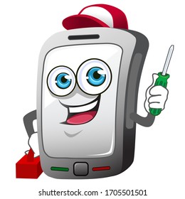 Handy-Maskottenkartoon in Vektorillustration