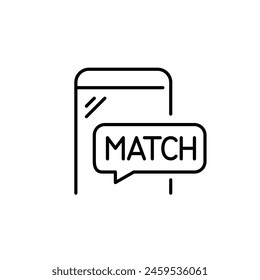 Phone and match notification. Dating app looking for romantic relationship. Pixel perfect vector icon