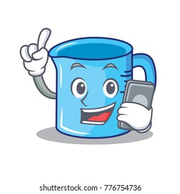 With phone measuring cup character cartoon