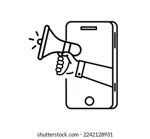 phone and megaphone icon. Digital Marketing, Online Social Media. Marketing Strategy Concept. Flat Vector Illustration
