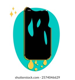 Phone is melting. How much time people spend on their phone. Vector illustration.
