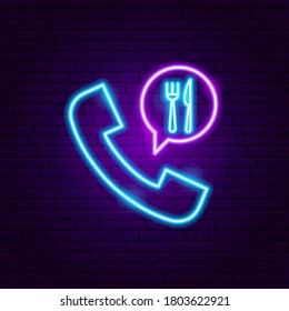Phone Menu Neon Sign. Vector Illustration of Online Order Promotion.