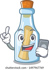 With phone message in bottle isolated with cartoon