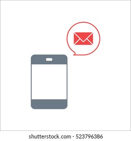 Phone message bubble on phone symbol sign flat icon on background