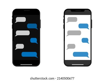 Phone message chat. Mobile screen text speech. Template for smartphone sms. Icon social message for phone. Vector.
