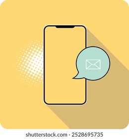 Phone with message doodle. Smartphone speech bubble hand drawn sketch style icon.