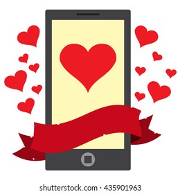 Phone message heart. Color illustration on the theme of travel. Relationship.