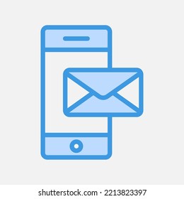 Phone message icon in blue style about email, use for website mobile app presentation