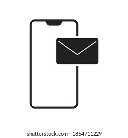 Teléfono con diseño de icono de mensaje aislado en fondo blanco