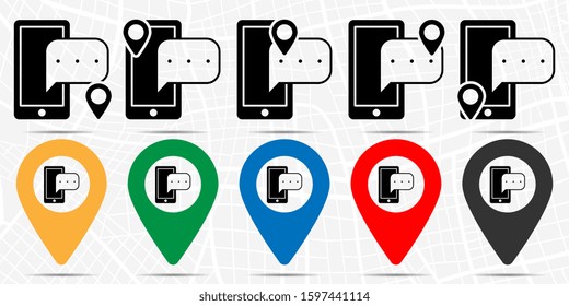 Phone with message icon in location set. Simple glyph, flat illustration element of web, minimalistic theme icons