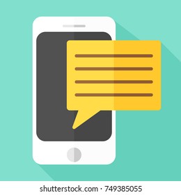 Phone Message Icon Round Flat Vector Art Design Color Background.