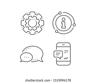 Phone Message line icon. Chat bubble, info sign elements. Mobile chat sign. Conversation or SMS symbol. Linear smartphone notification outline icon. Information bubble. Vector