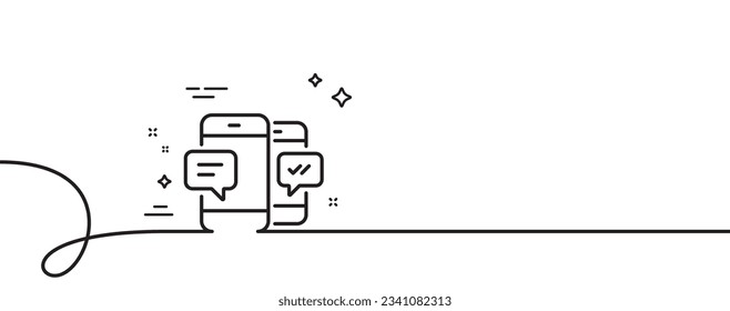 Phone Message line icon. Continuous one line with curl. Mobile chat sign. Conversation or SMS symbol. Smartphone SMS single outline ribbon. Loop curve pattern. Vector