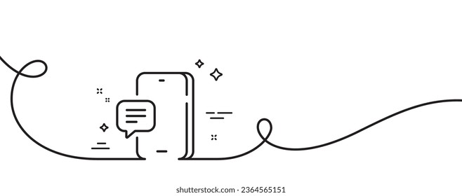 Phone message line icon. Continuous one line with curl. Smartphone or Cellphone sign. Mobile accessories symbol. Phone message single outline ribbon. Loop curve pattern. Vector