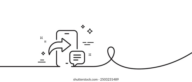 Phone message line icon. Continuous one line with curl. Smartphone app sign. Cellphone mobile device symbol. Phone message single outline ribbon. Loop curve pattern. Vector