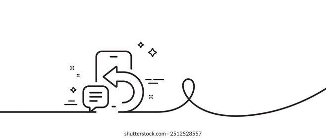 Phone message line icon. Continuous one line with curl. Smartphone app sign. Cellphone mobile device symbol. Phone message single outline ribbon. Loop curve pattern. Vector