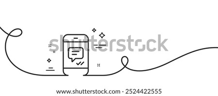 Phone Message line icon. Continuous one line with curl. Mobile chat sign. Conversation or SMS symbol. Message single outline ribbon. Loop curve pattern. Vector