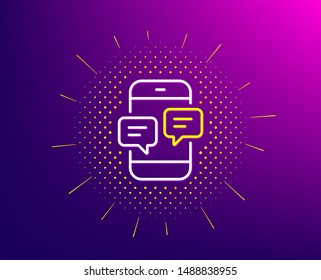 Phone Message line icon. Halftone pattern. Mobile chat sign. Conversation or SMS symbol. Gradient background. Phone Messages line icon. Yellow halftone pattern. Vector
