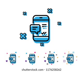 Phone Message line icon. Mobile chat sign. Conversation or SMS symbol. Line icon with geometric elements. Bright colourful design. Vector